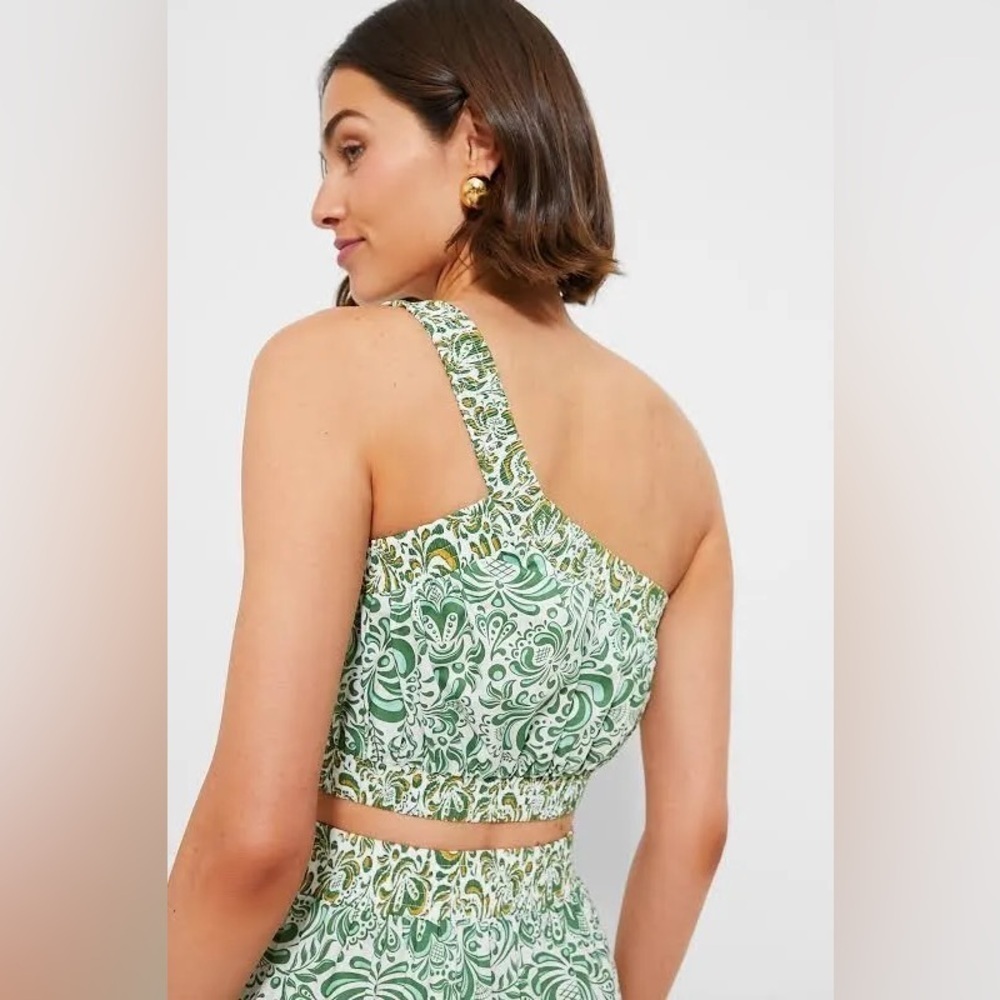 Hyacinth House Gina One Shoulder Crop Top Green Floral Cotton NWT Size XS - Picture 3 of 11
